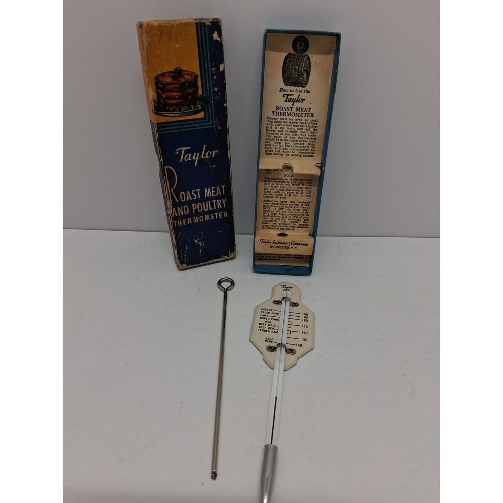 Vintage Taylor Roast Meat and Poultry Thermometer with Box Skewer Made in USA